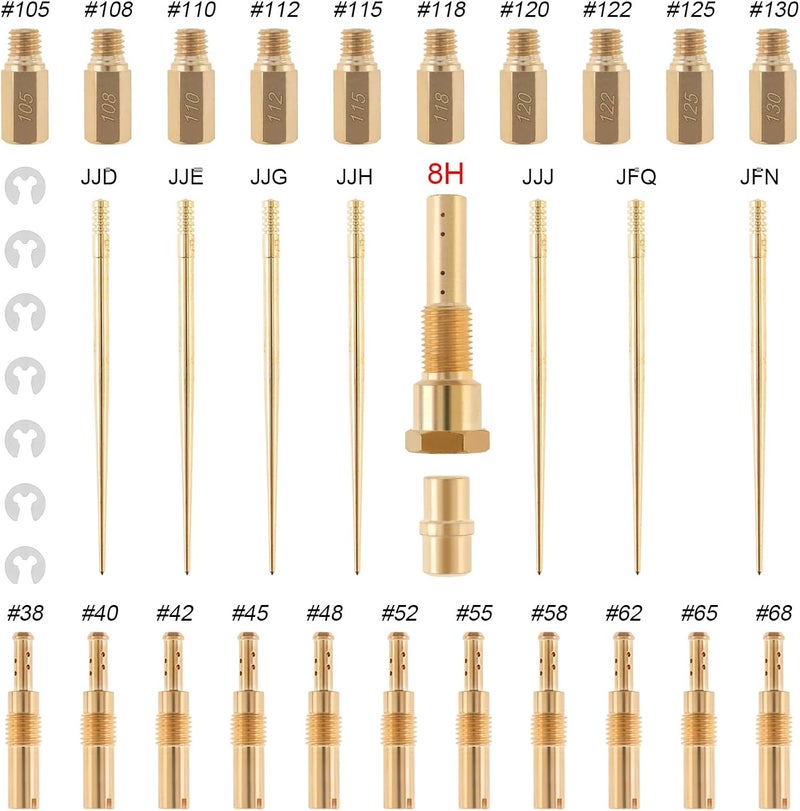 Windance 30pcs Carburetor Main Slow Jet Injection Nozzle Emulsion Tube Nozzle Holder Kit Fit for CVK PWK PWM/PE 26/28, Brass Nozzles Modified Kit (8 Hole) - Image 2